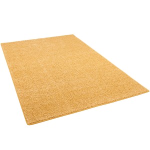Snapstyle Hochflor Teppich Mona in Curry Gelb, 160x160cm. Weicher Velours Teppich für Wohnbereiche.