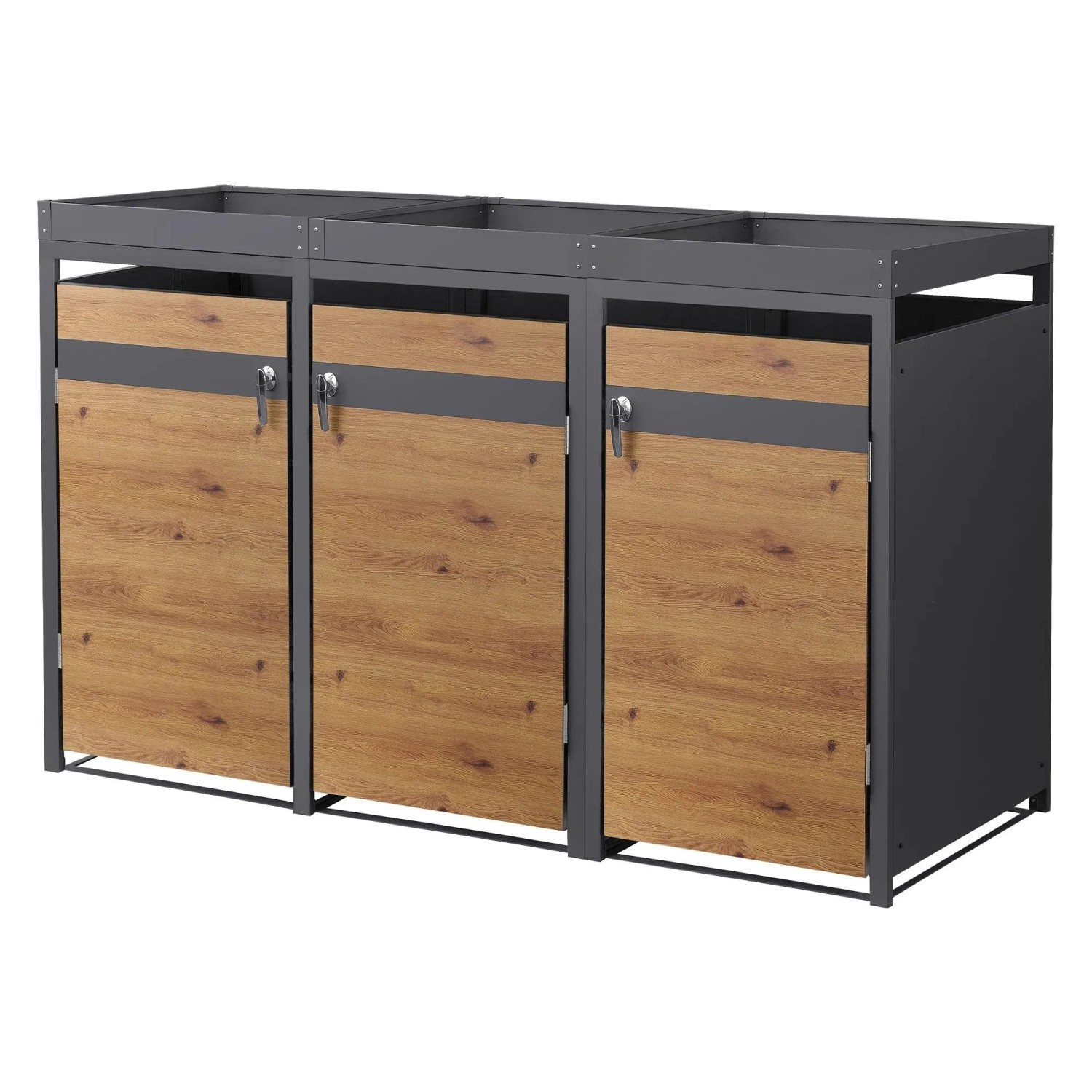 Ml-Design Mülltonnenbox 3er Pflanzdach 200 cm Anthrazit-Holzoptik