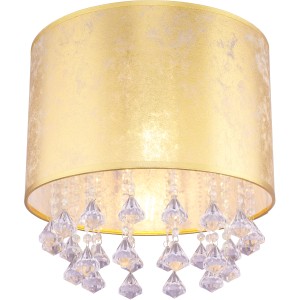 Nickel-matte Globo Deckenleuchte Amy mit Blattgold-Schirm und Acrylkristallen.