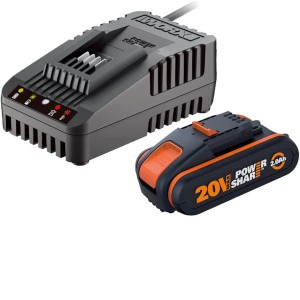 Worx Akku-Kompressor WX092.9 Starter Kit: Akku und Ladegerät im Set.