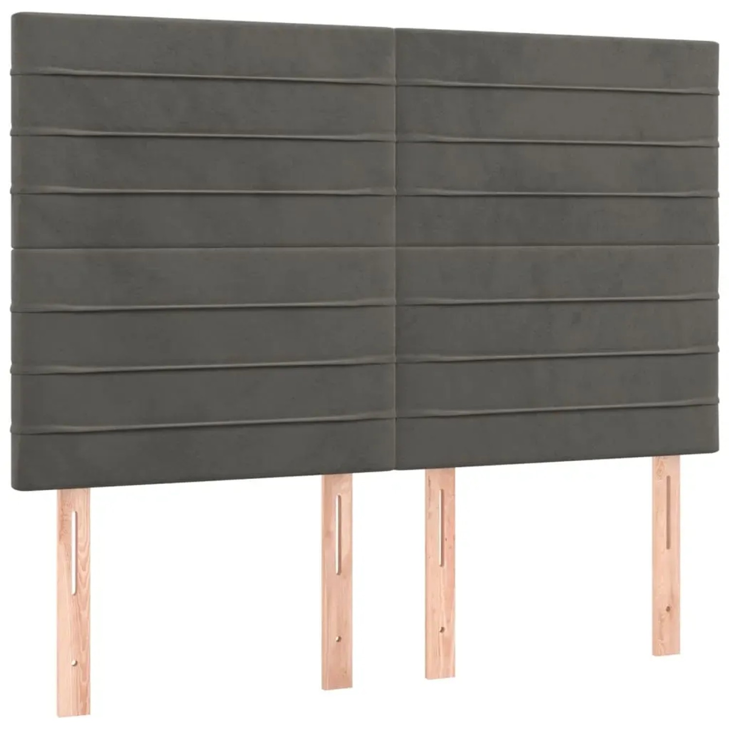 Dunkelgraues vidaXL Boxspringbett mit Samt-Kopfteil und Holzfüßen.