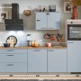 Pino Küchenzeile 260 cm in Pastellblau mit Geräteschrank (Anschlag rechts).