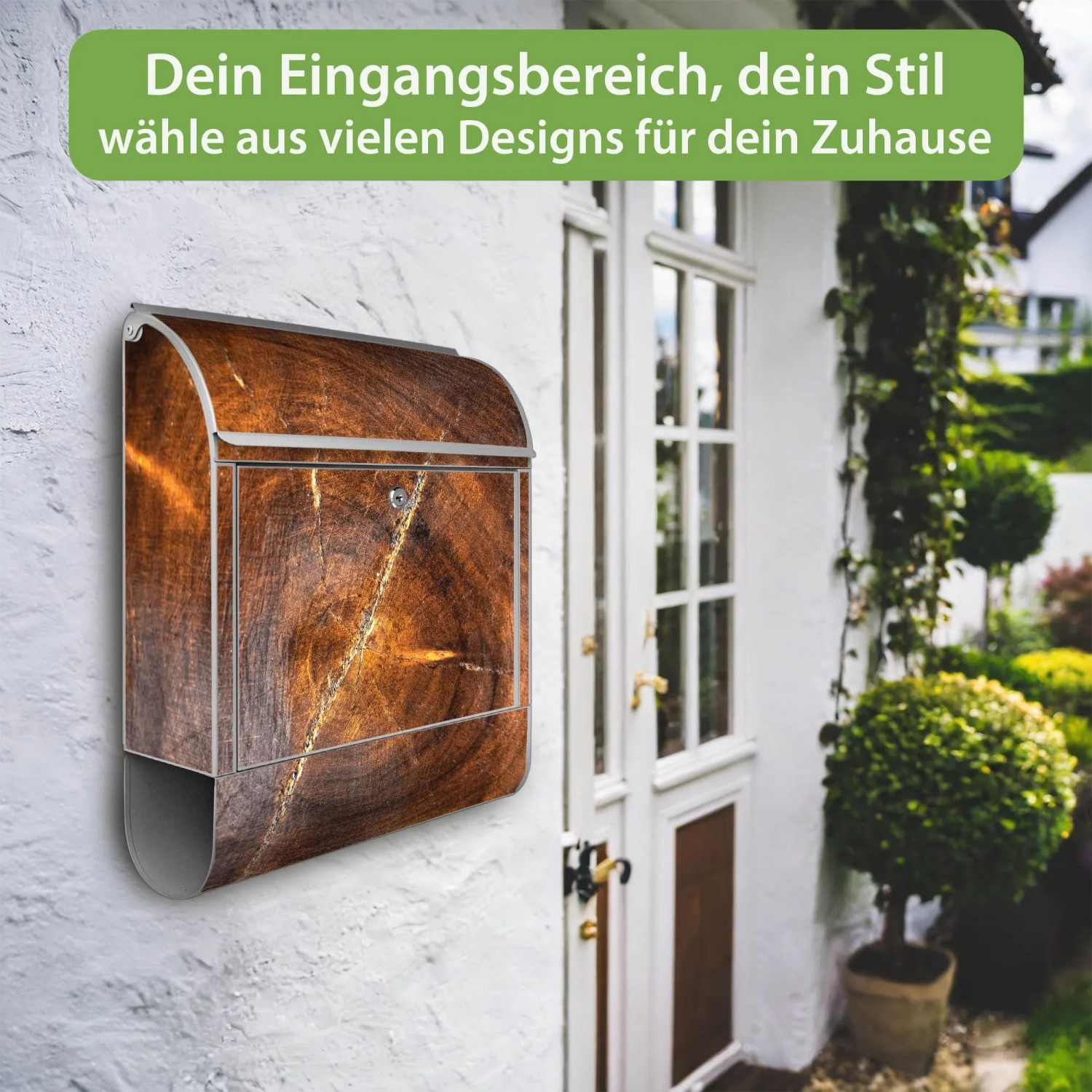 Banjado Design Briefkasten Silber Pulverbeschichtet 39x47x14cm 2 Schlüssel Mit Zeitungsfach Motiv Holzring mit Rissen_2
