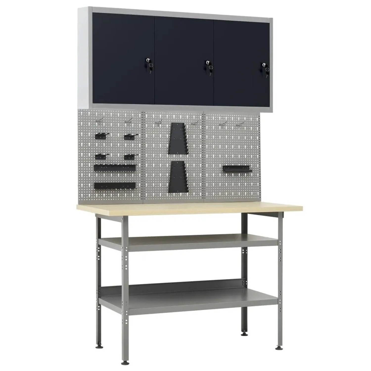 vidaXL Werkbank mit 3 Werkzeugwänden und 1 Wandschrank 3053436