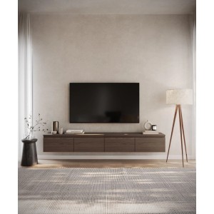 Selsey TV-Hängeboard Bemmi 200 cm Nussbaum Holzoptik, wandmontiert unter TV im modernen Wohnzimmer. Schwebende Optik.