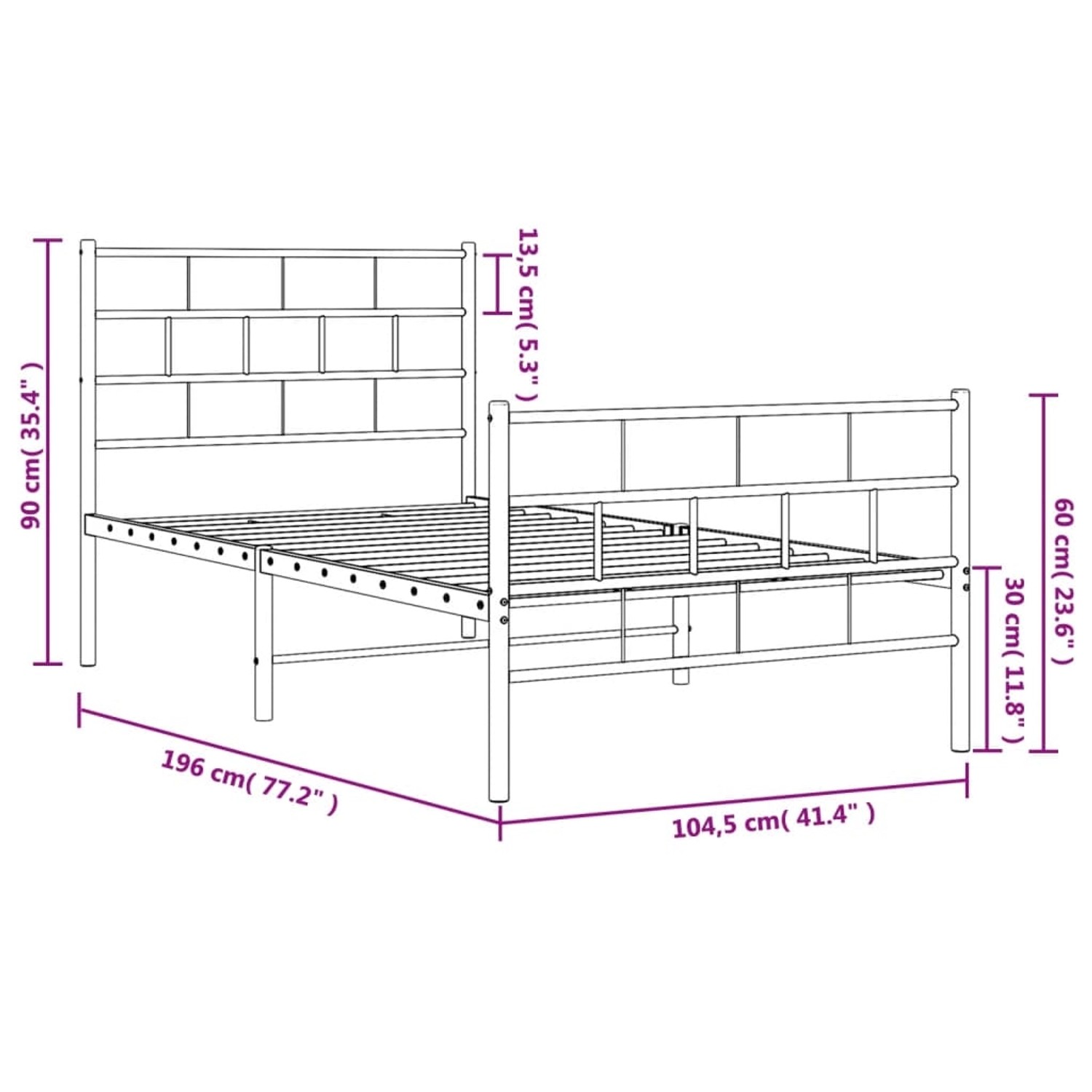 Schwarzes Metallbettgestell 100x190 cm mit Kopf- und Fußteil, vidaXL. Bett für Schlafzimmer.