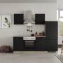 Flex-Well Küchenzeile Capri, 220 cm, Schwarz Matt und Endgrain Oak Dekor, mit E-Geräten.