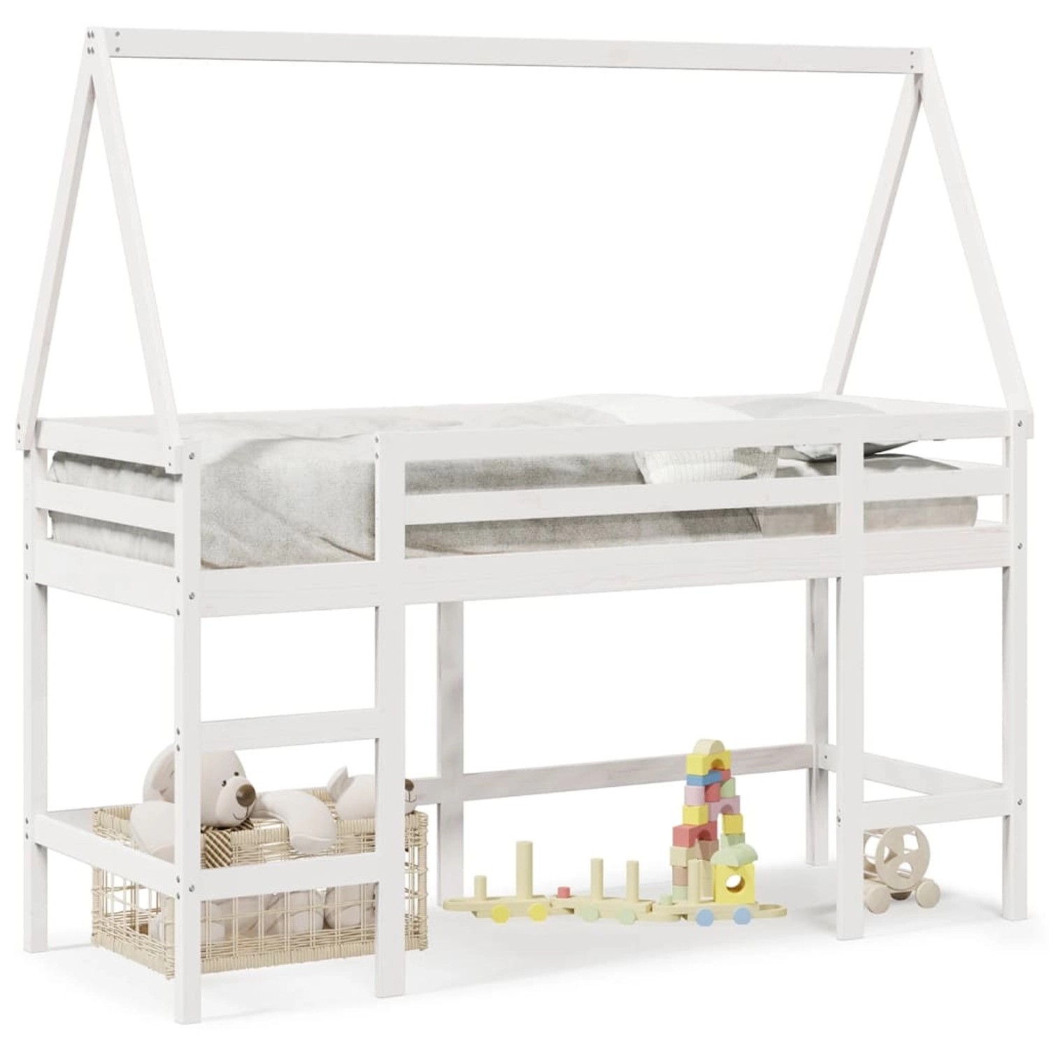 vidaXL Hochbett mit Leiter und Dach Weiß 90x200 cm Massivholz Kiefer 328211 günstig online kaufen