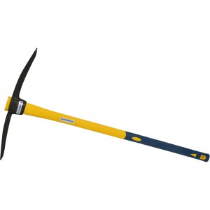 Sonneck Spitzschneidhacke mit gelb-blauem Glasfaserstiel für die Bodenbearbeitung.