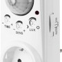 Weißer Steckdosenadapter mit Bewegungsmelder für Innenräume.