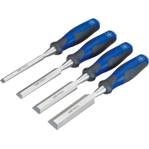LUX-TOOLS Comfort Stechbeitel-Set, 4-teilig, mit Chrom-Vanadium-Stahl Klingen und Soft-Touch-Griffen.