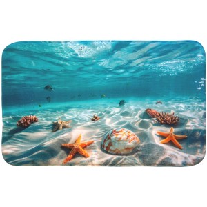 SANILO Badteppich Waterworld (50x80 cm) mit Unterwasserwelt-Motiv: Seesterne, Muscheln und Fische im Meer.