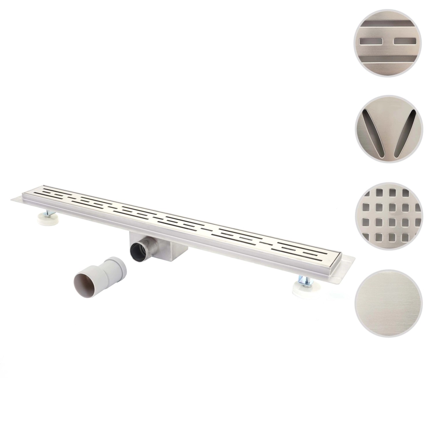 MCW Duschrinne D94a, 110cm, aus Edelstahl mit Siphon und verschiedenen Abdeckungsdesigns.