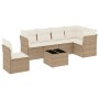 Beige 7-teilige vidaXL Garten-Sofagarnitur aus Polyrattan mit Kissen. Gartenmöbel-Set mit Tisch und Sitzelementen.
