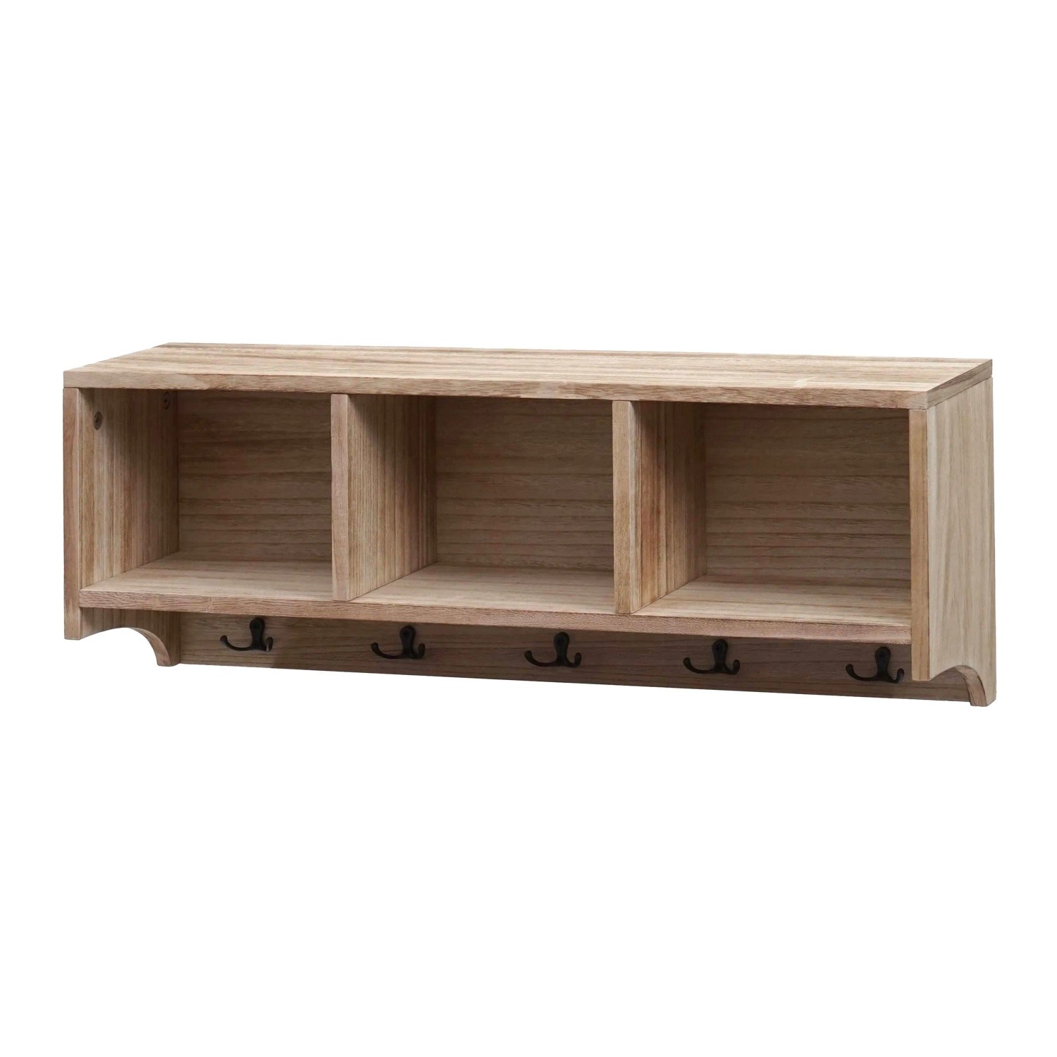 MCW Wandregal K49 Garderobe Wandgarderobe Regal 3 Staufächer 5 Haken 30x80x20cm Holz Naturbraun