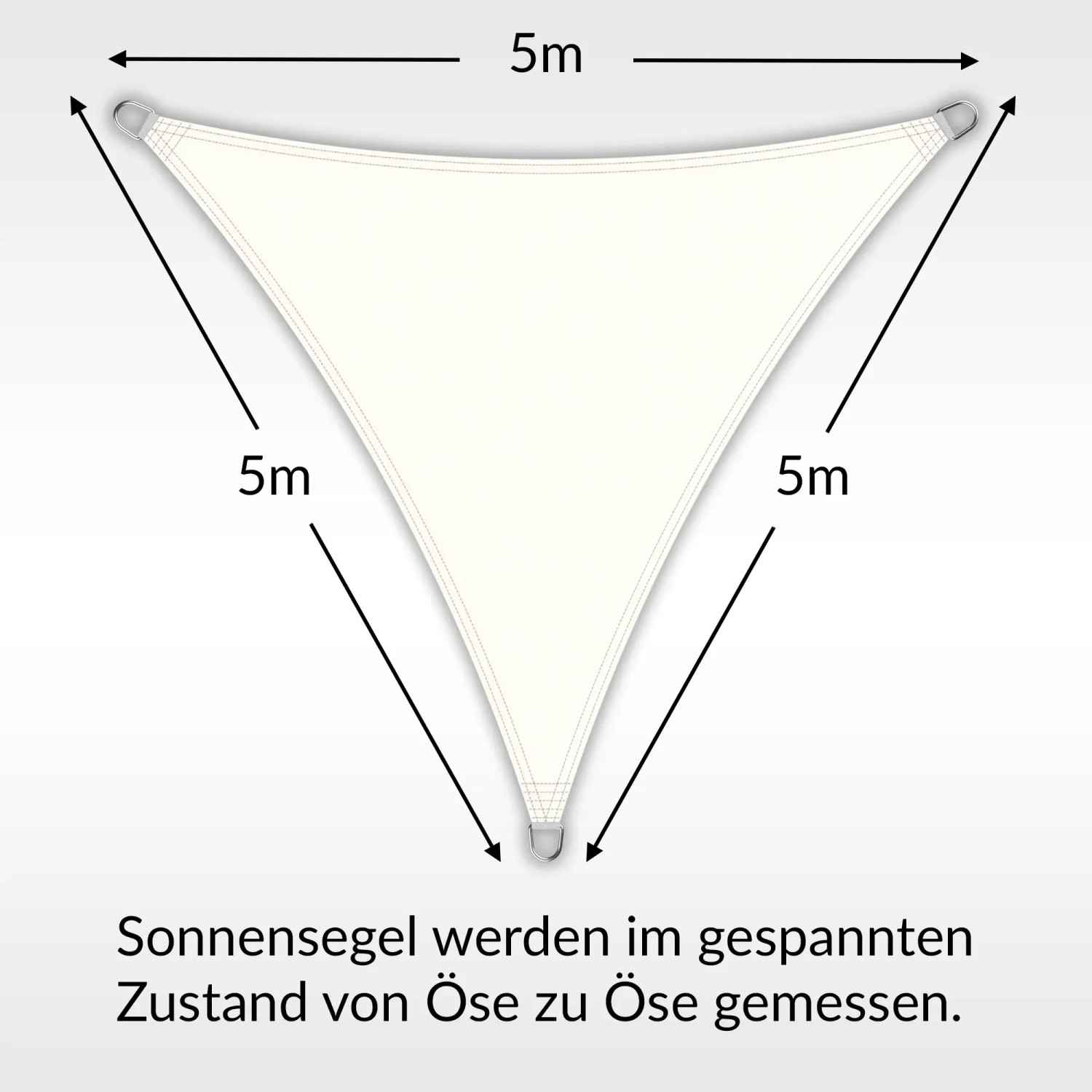 Cremeweißes Toldoro Sonnensegel Dreieck 5x5x5m für Terrasse & Garten.