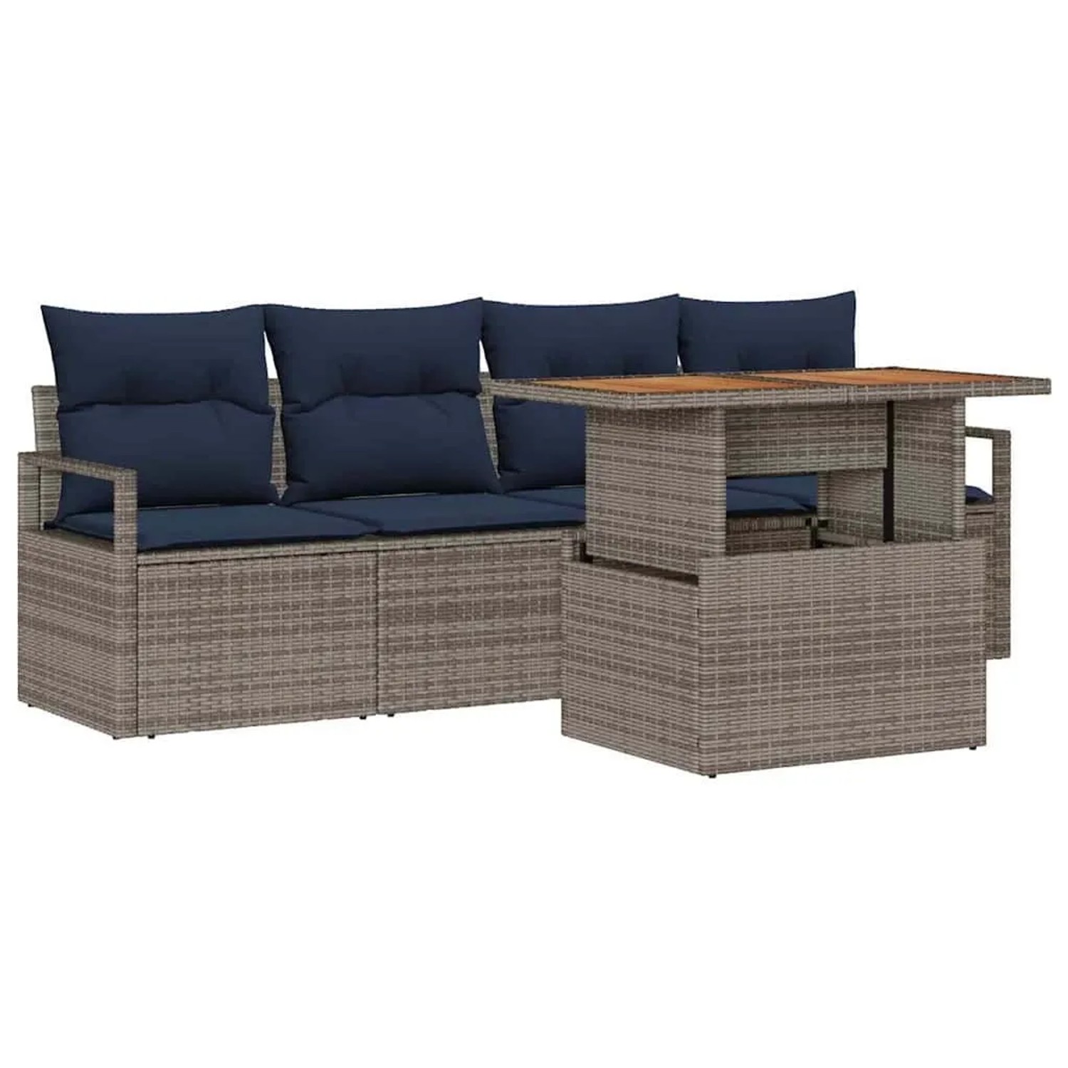 vidaXL Garten-Sofa-Set mit Kissen 5-Tlg Grau und Marineblau 3349646