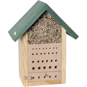 Dobar Bienenhaus Maja mit Beobachtungsschublade, aus Holz mit Nistplätzen für Wildbienen.