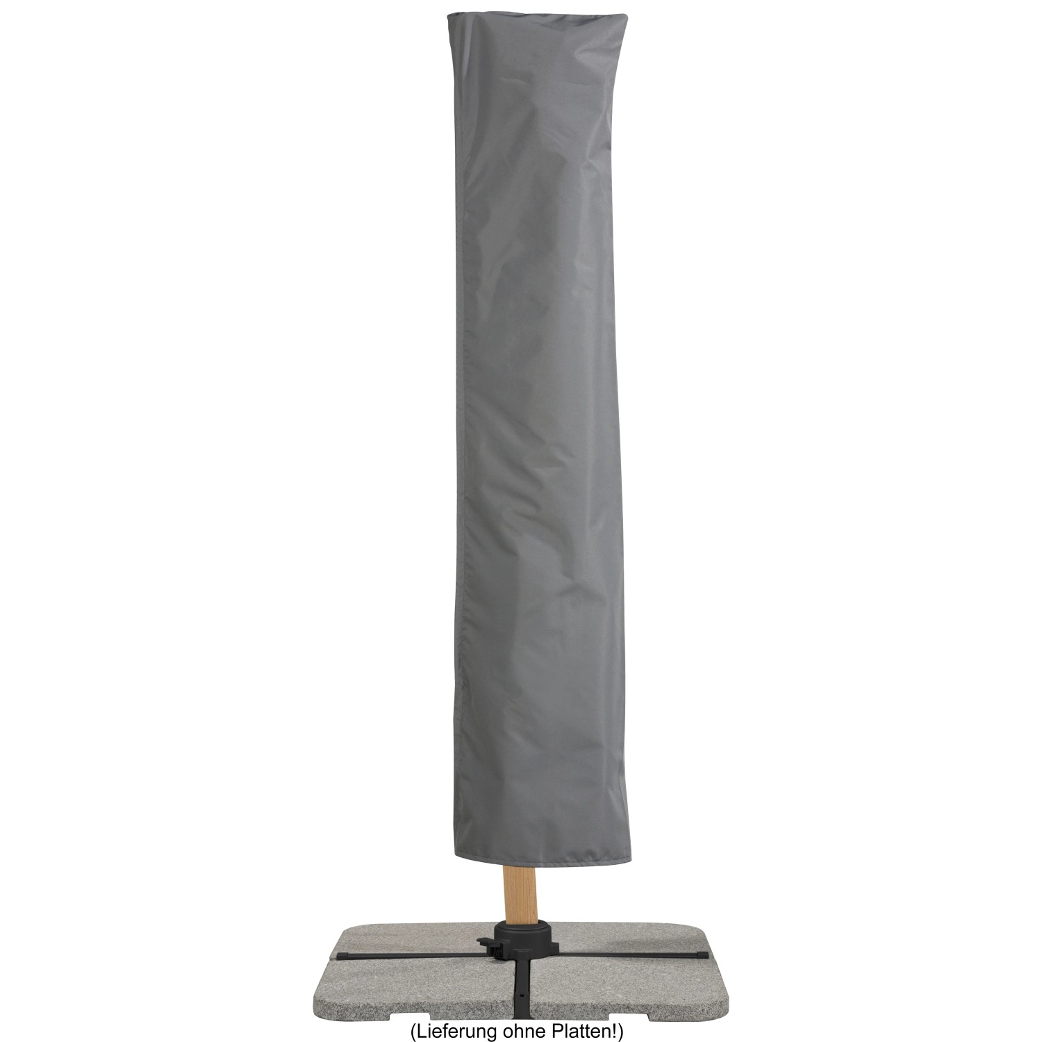 Abgedeckter Schneider Ampelschirm 360 cm x 300 cm in Natur mit Schutzhülle.