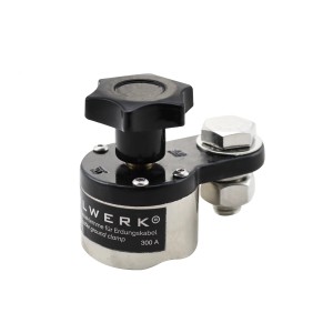 STAHLWERK Massemagnet 300A für Schweißkabel, schaltbarer Magnet mit Drehknopf.