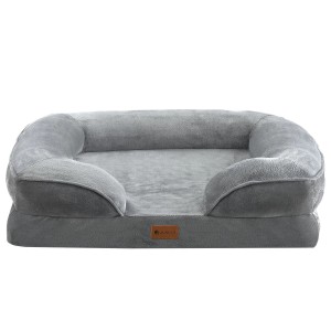 Graues Juskys Hundebett Sheena M, orthopädisches Hundekörbchen mit weichem Flanellbezug.