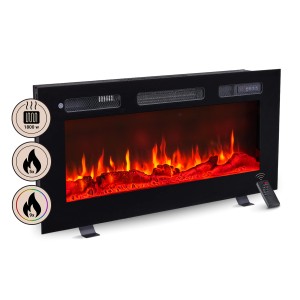 Schwarzer BALDERIA Elektrokamin LE-36 mit 3D-Flammeneffekt, als Stand-, Wand- oder Einbaukamin.