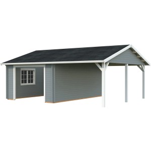Palmako Garage Roger, grau-weiße Fertiggarage mit Carport, aus Holz (FSC®)