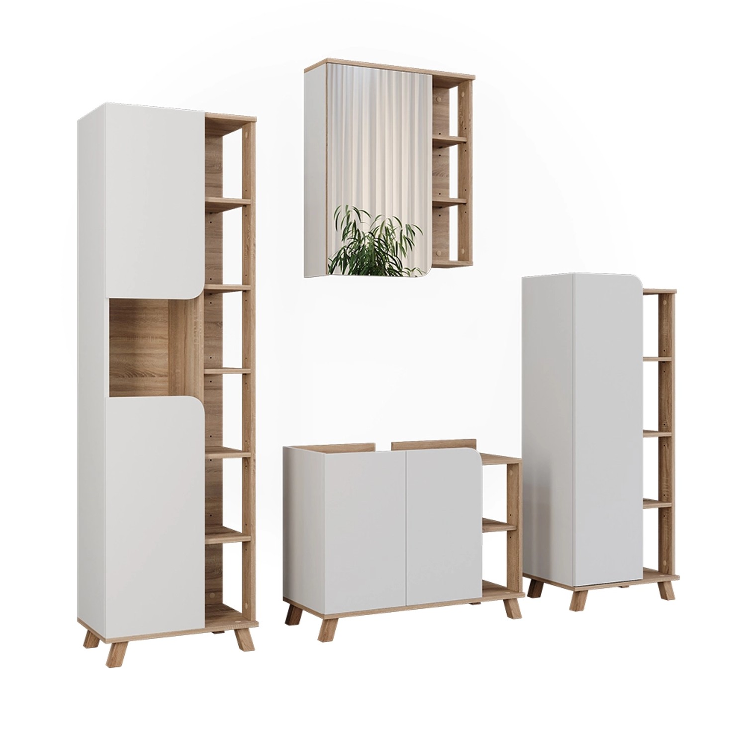 Vicco Badmöbel-Set Karen Sonoma/Weiß 4 Teile günstig online kaufen