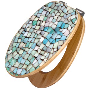 Banjado WC-Sitz aus Bambus mit blauem Mosaik-Motiv und Absenkautomatik.