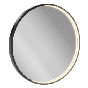 Runder, schwarzer Badmobil LED-Spiegel mit umlaufender Beleuchtung, Durchmesser 70 cm.