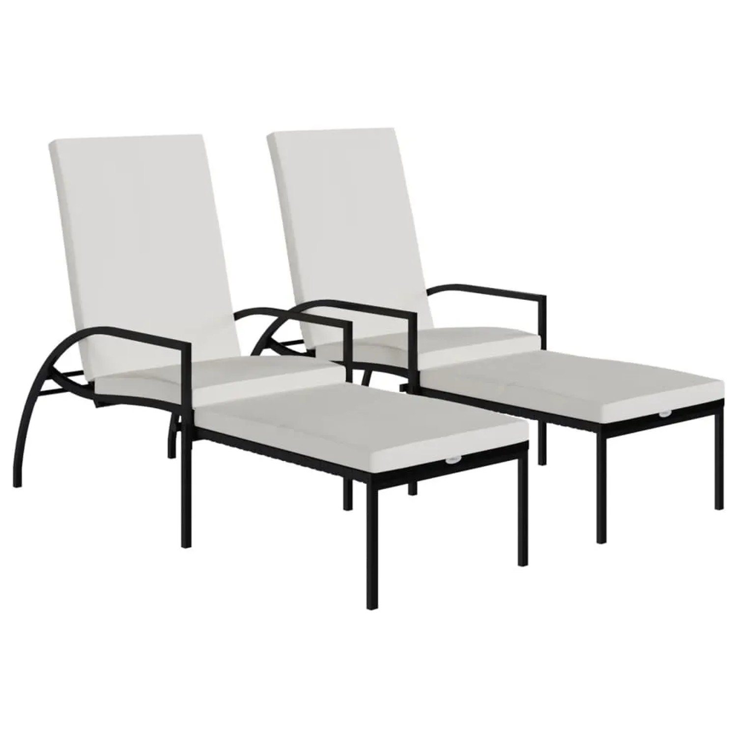 Furnicato Sonnenliegen 2 Stk Mit Fußhocker Pe-rattan Schwarz