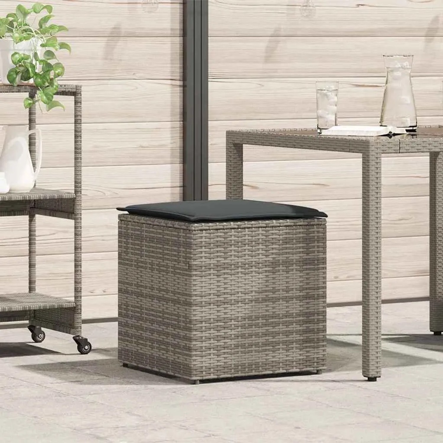 vidaXL Kissenbox mit Speicher Grau 50 x 50 x 50 cm Poly-Rattan 365410_2