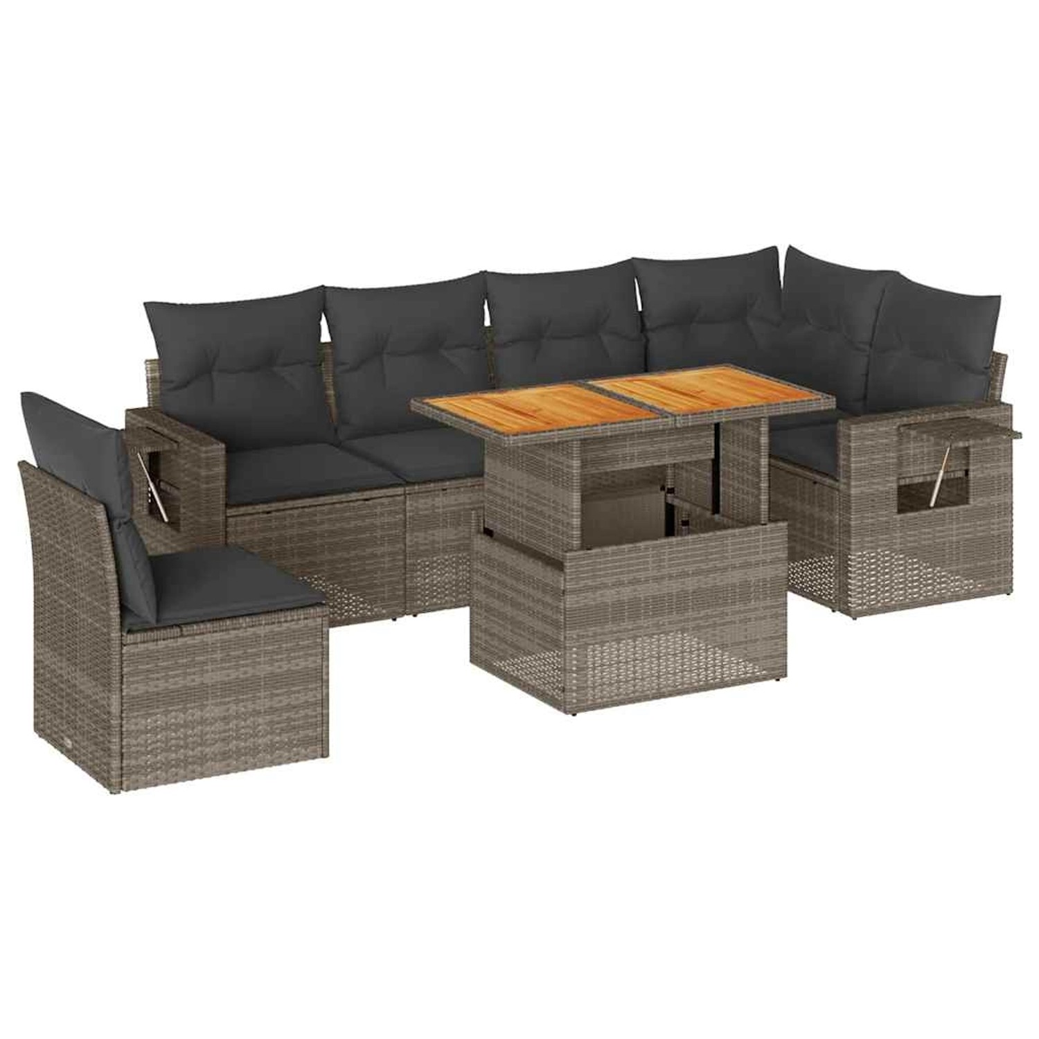 vidaXL 7-Tlg Garten-Sofagarnitur mit Kissen Grau Poly Rattan 3327161 günstig online kaufen