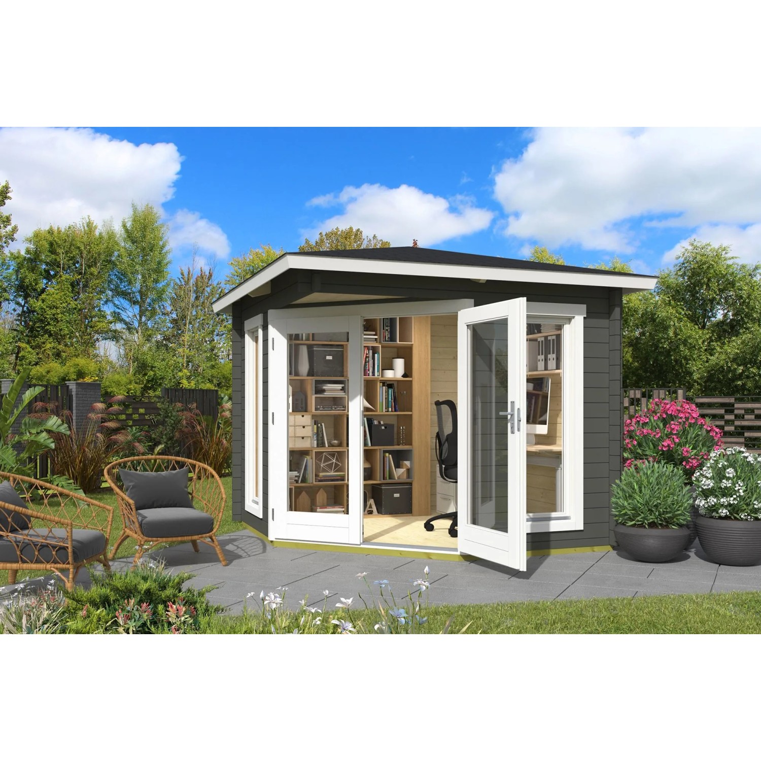 Lasita Gartenhaus Oban 40 Grau-Grün 239,6 cm x 239,6 cm