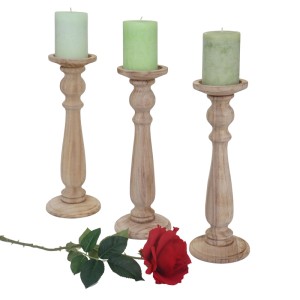 MCW 3er Set Kerzenständer T360 Shabby-Look Vintage Höhe 35cm Naturbraun