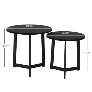 HOMCOM Couchtisch Set, zwei schwarze, runde Sofatische aus MDF und Stahl.