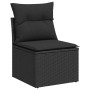 Schwarzes vidaXL Gartensofa aus Rattan mit Kissen, Teil einer 7-teiligen Garten-Sofagarnitur.