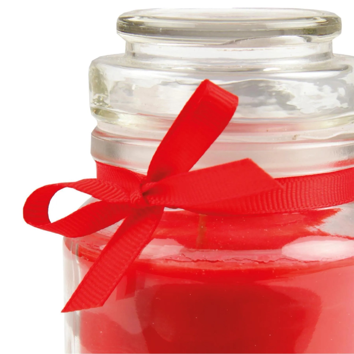 Duftkerze Zwillinge im Glas mit roter Schleife, Rose, 30h Brenndauer.
