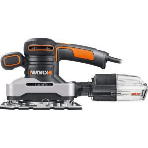 Worx Schwingschleifer WX642.1 mit Staubfangbox, Aluminium-Fußplatte, 270W Leistung.