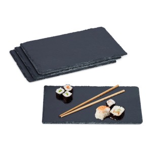 Relaxdays Schieferplatte 4er Set Schiefer Anthrazit Rutschfest Beschriftbar 26 cm x 16 cm