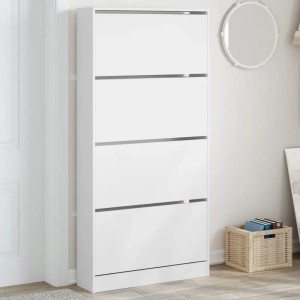 Weißer vidaXL Schuhschrank mit 4 Klappen (80x21x163,5 cm) für Schuhaufbewahrung.