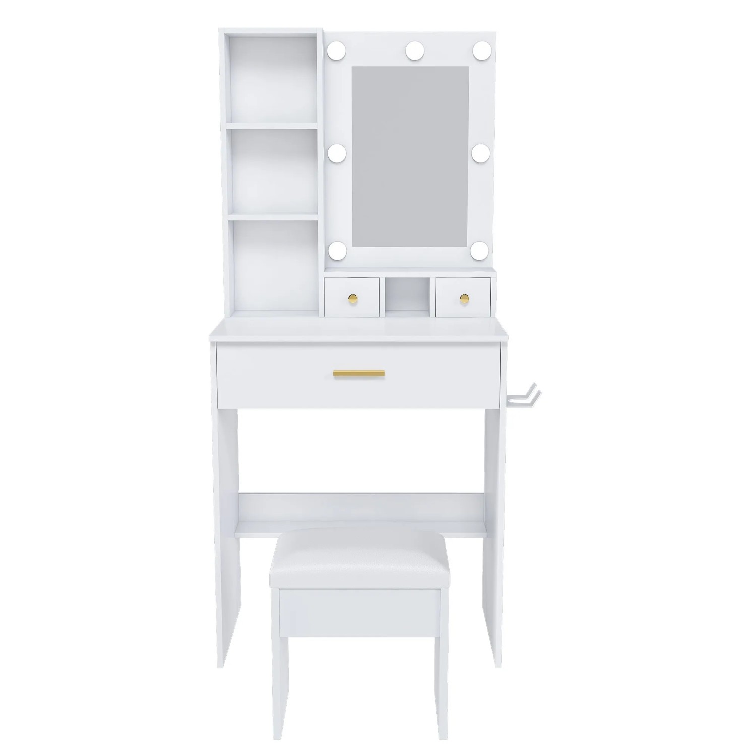 okwish Schminktisch Set mit LED Spiegel Schubladen Schlafzimmer 60x38x131cm Weiß