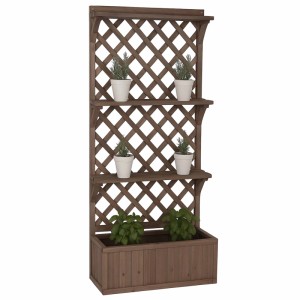 MCW Hochbeet P69 Rankgitter Spalier Ablagefläche Holz 177x77x33cm Braun