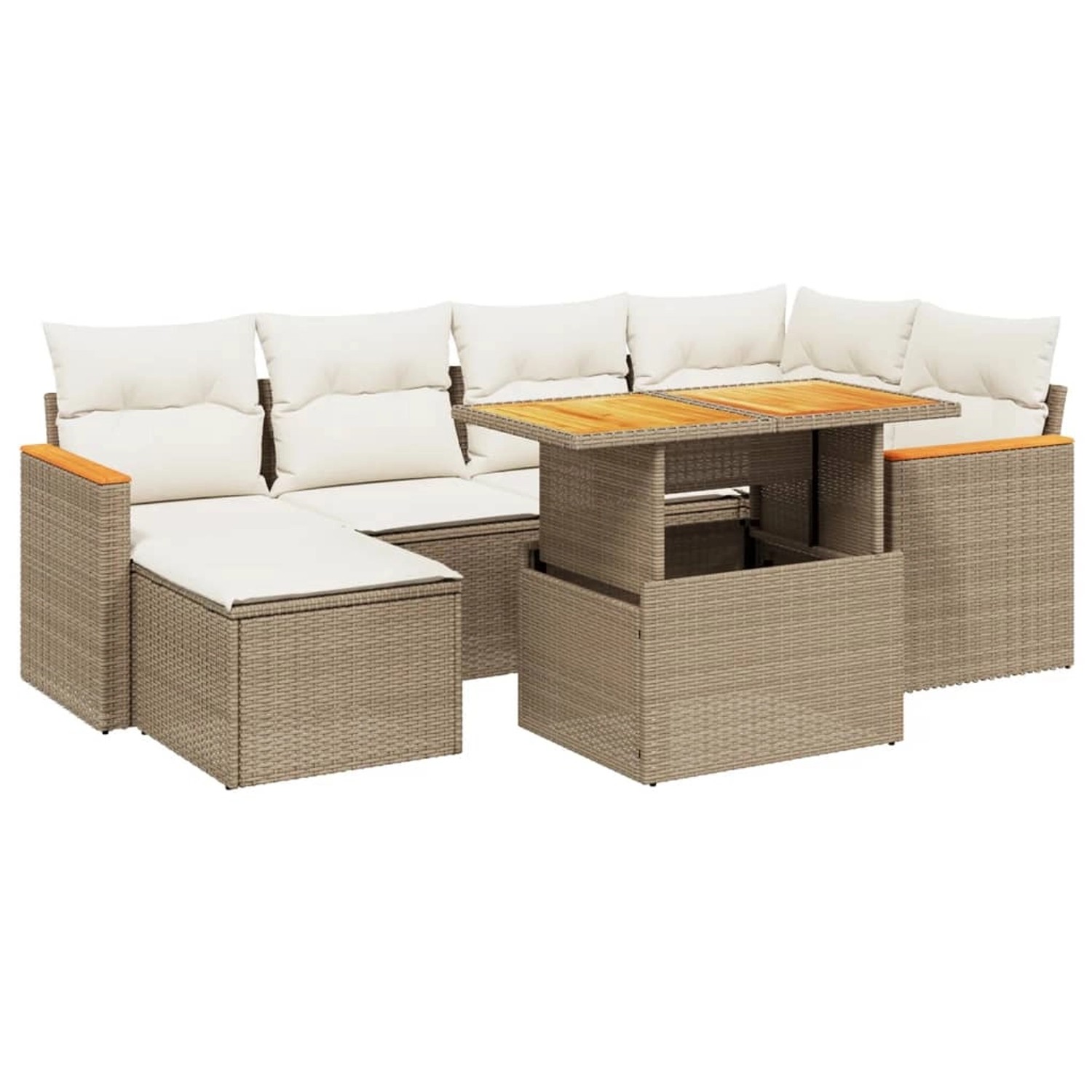 vidaXL 7-Tlg Garten-Sofagarnitur mit Kissen Beige Poly Rattan 3273179