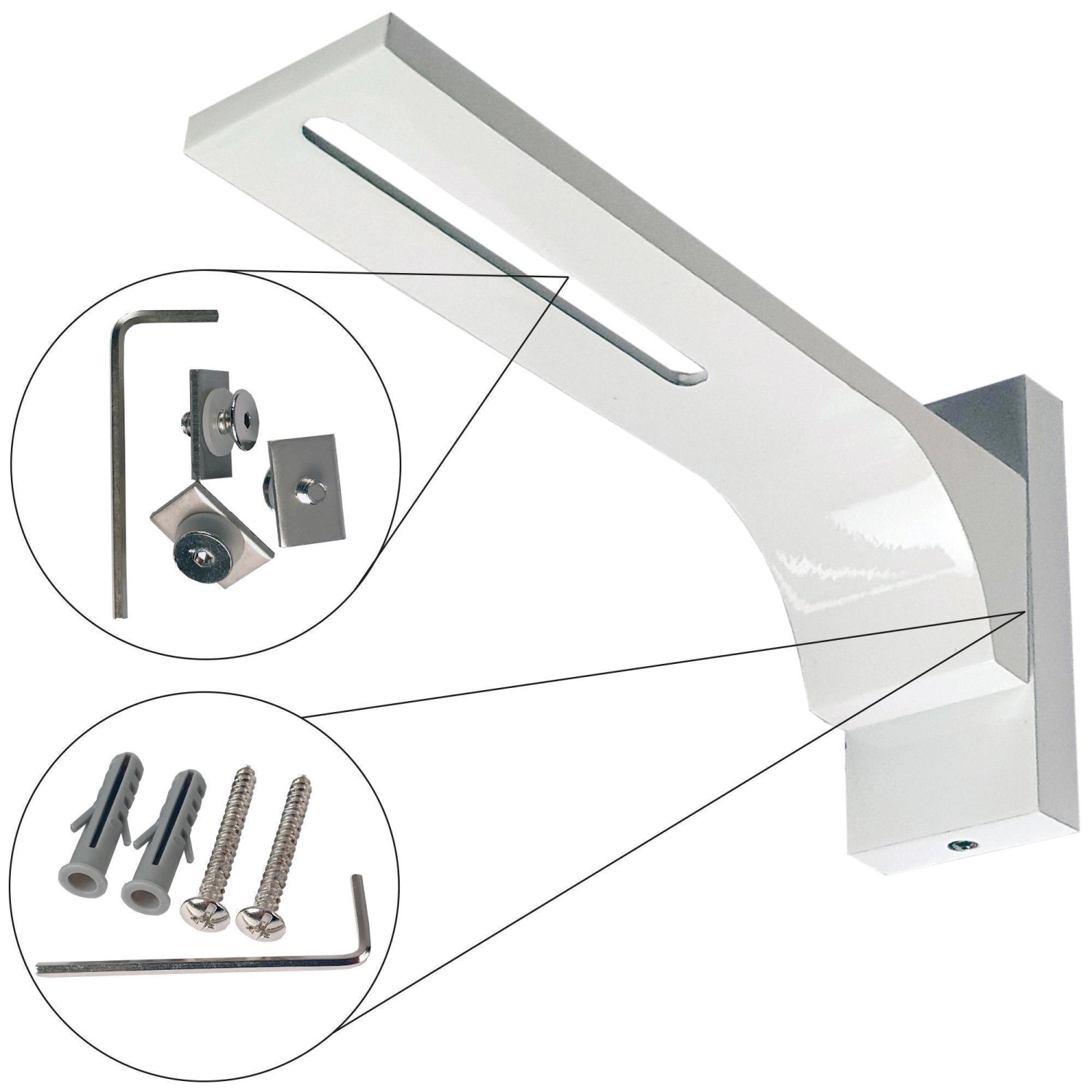 Bestlivings Gardinenschiene, 270 cm, Aluminium, weiß, mit Wandträger und Zubehör.