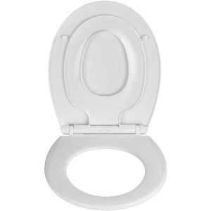 Weißer Wenko WC-Sitz Syros Family mit Absenkautomatik und integriertem Kindersitz.