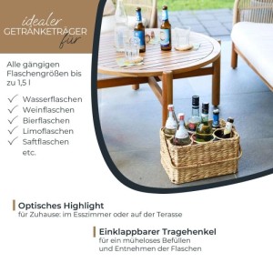 HMF 37219 Flaschenträger 6 Flaschen Flaschenkorb Geflochten Wasserhyazinthe 32 x 22 x 18 cm