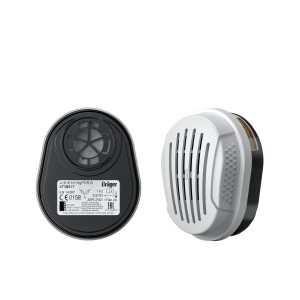 Dräger Kombinationsfilter A1B1E1K1 Hg P3 R D, 2er-Set, für Atemschutzmasken, weiß und schwarz.