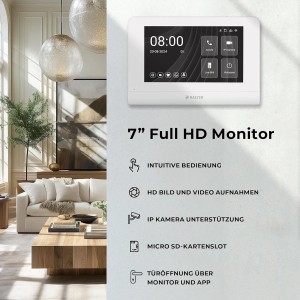 Balter Entri L Video Türklingel mit App Komplettset für Einfamilienhaus mit 1x 7 Zoll Monitor Unterputz