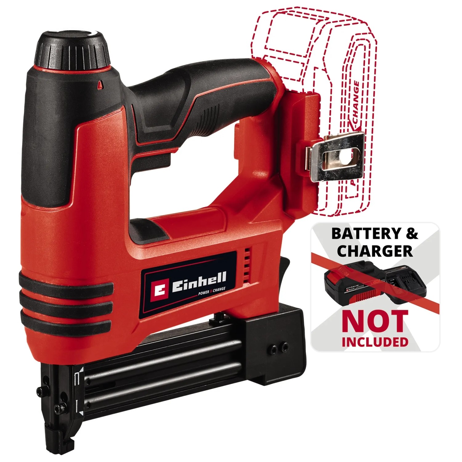 Einhell Akku-Nagler/Tacker TE-CN 18 Li Solo (ohne Akku). Rot-schwarzes Akkugerät für Klammern und Nägel.